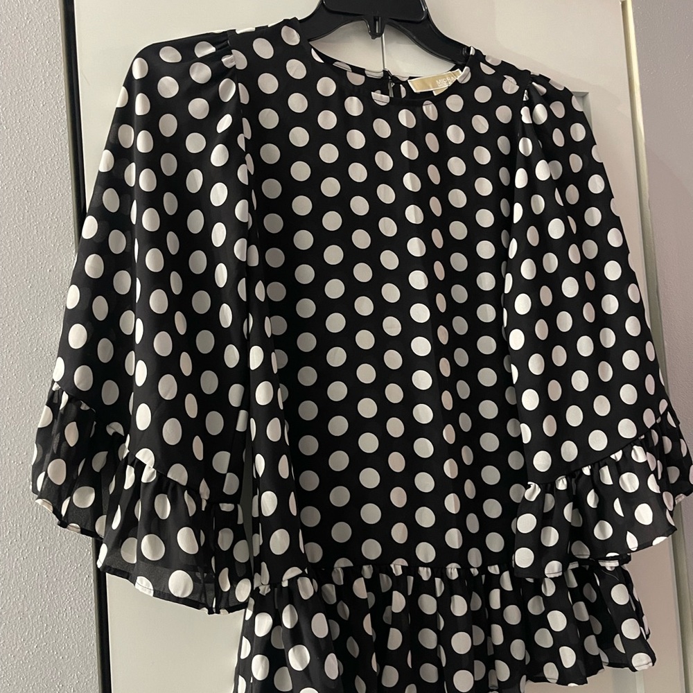 Polka Dot Ruffle Sleeve Top - Black and White